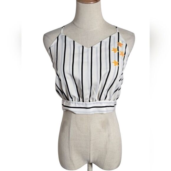 SHEIN White and Black Striped Halter Top With Yellow Stars - Picture 1 of 7
